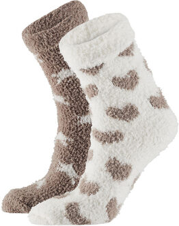 Apollo bedsokken / huissokken - dames - 2-pack - beige/wit - one size - Slaapsokken - Slofsokken - 36/41