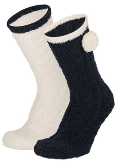 Apollo bedsokken / huissokken - dames - 2-pack - blauw/wit - one size - Slaapsokken - Slofsokken - 36/41