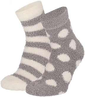 Apollo bedsokken / huissokken - dames - 2-pack - grijs/wit - one size - Slaapsokken - Slofsokken 36/40