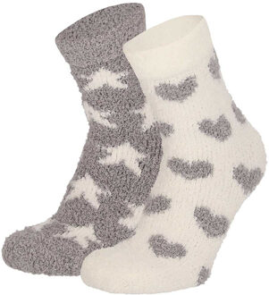 Apollo bedsokken / huissokken - dames - 2-pack - grijs/wit - one size - Slaapsokken - Slofsokken 36/41