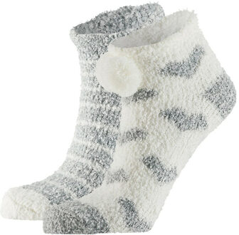 Apollo bedsokken / huissokken - dames - 2-pack - grijs/wit - one size - Slaapsokken - Slofsokken