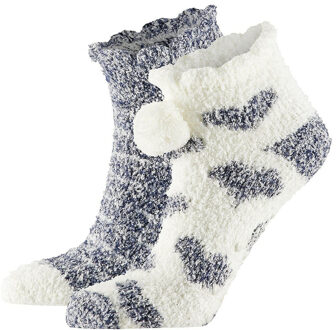 Apollo bedsokken / huissokken - dames - 2-pack - grijs/wit - one size - Slaapsokken - Slofsokken