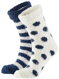 Apollo bedsokken / huissokken - dames - 2-pack - navy/wit - one size - Slaapsokken - Slofsokken - 36/41