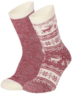Apollo bedsokken / huissokken - dames - 2-pack - rood - one size - Slaapsokken - Slofsokken 36/41