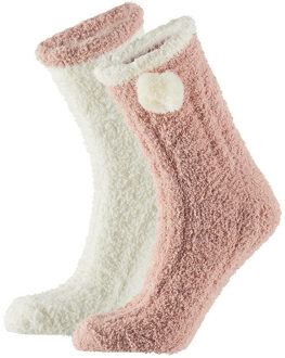 Apollo bedsokken / huissokken - dames - 2-pack - roze/wit - one size - Slaapsokken - Slofsokken - 36/41