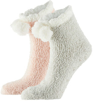 Apollo bedsokken / huissokken - dames - 2-pack - roze/wit - one size - Slaapsokken - Slofsokken