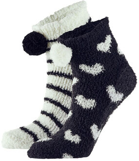 Apollo bedsokken / huissokken - dames - 2-pack - zwart/grijs - one size - Slaapsokken - Slofsokken One size