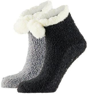 Apollo bedsokken / huissokken - dames - 2-pack - zwart/grijs - one size - Slaapsokken - Slofsokken