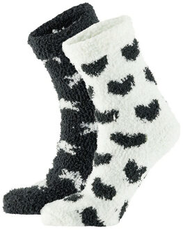 Apollo bedsokken / huissokken - dames - 2-pack - zwart/wit - one size - Slaapsokken - Slofsokken - 36/41