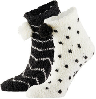 Apollo bedsokken / huissokken - dames - 2-pack - zwart/wit - one size - Slaapsokken - Slofsokken One size