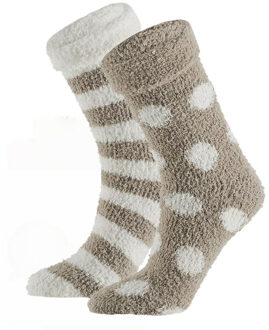 Apollo bedsokken / huissokken - kinderen - 2-pack - beige/wit - one size - Slaapsokken - Slofsokken - 36/40