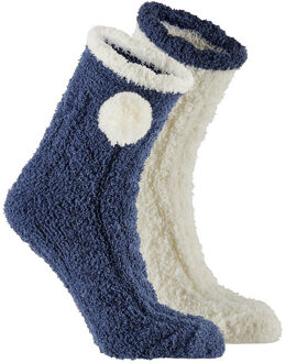 Apollo bedsokken / huissokken - kinderen - 2-pack - blauw/wit - one size - Slaapsokken - Slofsokken - 36/40
