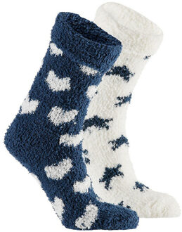 Apollo bedsokken / huissokken - kinderen - 2-pack - navy/wit - one size - Slaapsokken - Slofsokken - 36/40
