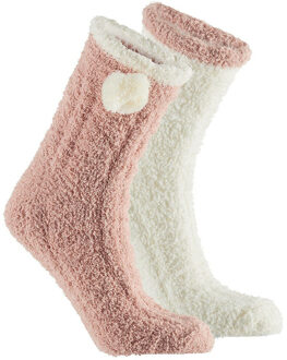 Apollo bedsokken / huissokken - kinderen - 2-pack - roze/wit - one size - Slaapsokken - Slofsokken - 36/40