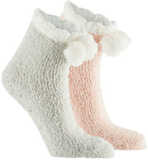 Apollo bedsokken / huissokken - kinderen - 2-pack - roze/wit - one size - Slaapsokken - Slofsokken
