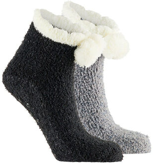 Apollo bedsokken / huissokken - kinderen - 2-pack - zwart/grijs - one size - Slaapsokken - Slofsokke One size