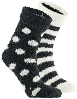 Apollo bedsokken / huissokken - kinderen - 2-pack - zwart/wit - one size - Slaapsokken - Slofsokken - 36/40