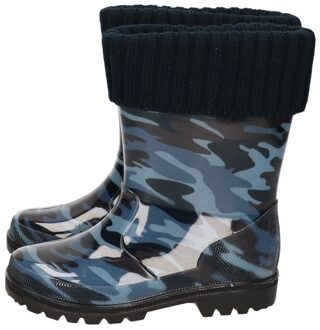 Apollo Blauwe kleuter/kinder regenlaarzen camouflage/leger print met voering - Rubberen laarzen/regenlaarsjes voor kinderen 27