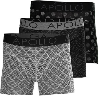 Apollo Boxershorts Heren Black / Grey Print 3-pack-S Zwart,Grijs - S