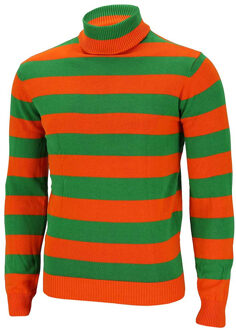 Apollo Carnaval verkleed trui Tilburg - col - oranje/groen gestreept - dames / heren - turtleneck S