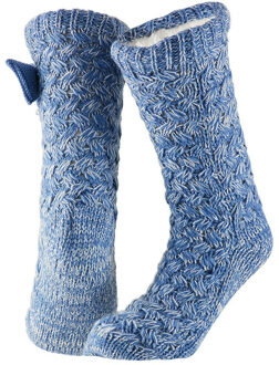 Apollo Dames anti-slip fleece/gebreide huissokken/slofsokken met strikje blauw one size One size