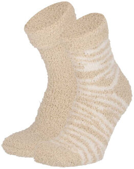 Apollo Dames bedsokken/huissokken - 2-pak - beige/wit - maat 36-41 36/41