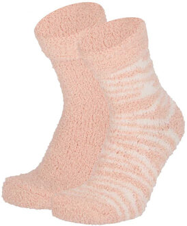 Apollo Dames bedsokken/huissokken - 2-pak - roze/wit - maat 36-41 - 36/41