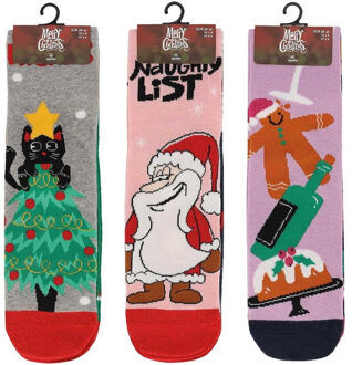 Apollo Dames foute kerstsokken christmas 2-pack - maat One size Grijs