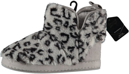 Apollo Dames hoge pantoffels/sloffen luipaard print - grijs - maat 37-38 - 37/38