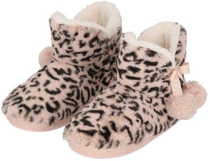 Apollo Dames Hoge Pantoffels/sloffen Luipaard Print Roze Maat 39-40 - Sloffen - Volwassenen
