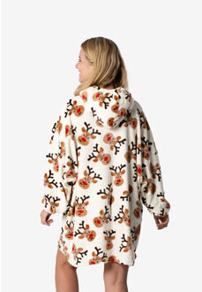 Apollo Dames huggle fleece hoodie loungewear incl capuchon kerst rendier Wit - One size