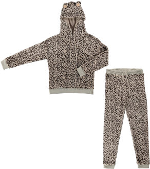 Apollo Dames huispak loungewear luipaard print fleece incl capuchon Grijs - S-M