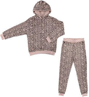 Apollo Dames huispak loungewear luipaard print fleece incl capuchon - maat S / M Roze