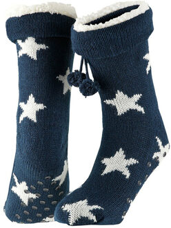 Apollo Dames huissokken/slofsokken - blauw/wit - sterren - maat 36-41 - Anti-slip - 36/41