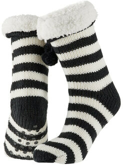 Apollo Dames huissokken/slofsokken - zwart/wit - gestreept - maat 36-41 - Anti-slip - 36/41