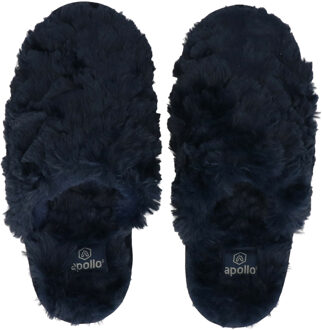 Apollo Dames instap slippers/pantoffels donker blauw maat 37-38 - Sloffen - volwassenen Zwart