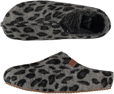 Apollo Dames instap slippers/pantoffels - luipaard print - grijs - maat 39-40 - 39/40