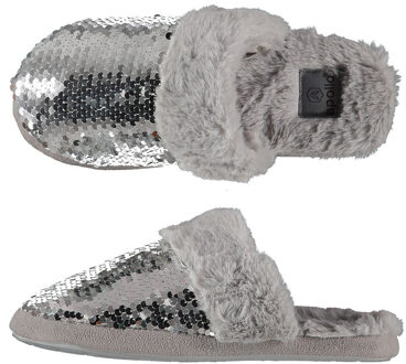 Apollo Dames instap slippers/pantoffels met pailletten grijs maat 37-38 - Sloffen - volwassenen