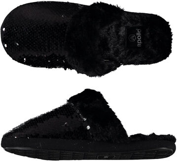 Apollo Dames instap slippers/pantoffels met pailletten zwart maat 39-40 - Sloffen - volwassenen