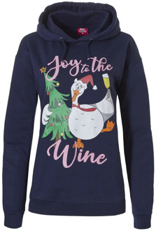 Apollo Dames kersttrui met capuchon joy the wine hoodie kerst print Blauw - S