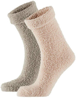 Apollo Dames/meisjes bedsokken/huissokken - 2x pak - roze/grijs - maat 36-41 - 36/41