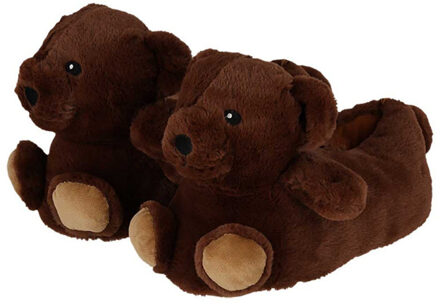 Apollo dames sloffen - beer - donkerbruin - pantoffels - met antislip 41-42