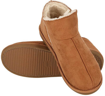 Apollo dames sloffen - instappers - cognac - suede look - hoog model - pantoffels - harde zool