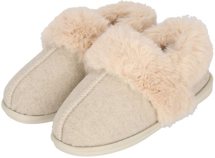 Apollo dames sloffen - instappers - cr?mewit - vilt / kunstbont - laag model - pantoffels