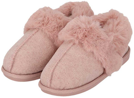 Apollo dames sloffen - instappers - roze - vilt / kunstbont - laag model - pantoffels