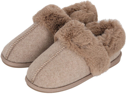 Apollo dames sloffen - instappers - taupe - vilt / kunstbont - laag model - pantoffels