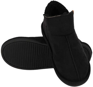 Apollo dames sloffen - instappers - zwart - suede look - hoog model - pantoffels - harde zool