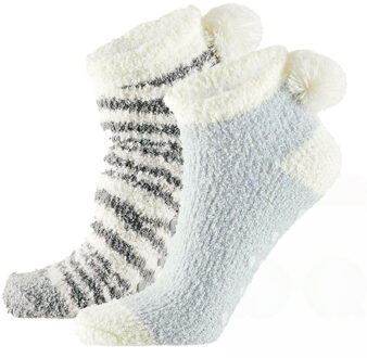 Apollo Dames sokken - 2 pack - blauw/wit - one size - pluche - warm