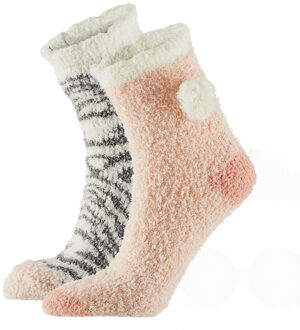 Apollo Dames sokken - 2 pack - roze - maat 36/41 - pluche - warm - One size