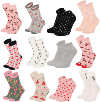 Apollo Dames sokken adventskalender 12-paar kerst giftbox Veelkleurig - 36-40
